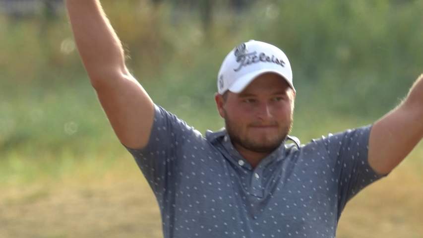 Zander Lombard 153-yard eagle hole out at The Open