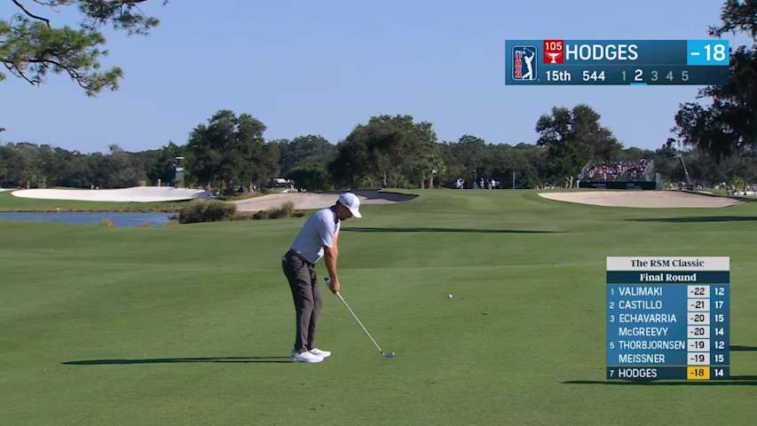 Lee Hodges sinks 20-foot birdie putt on No. 15 at The RSM Classic