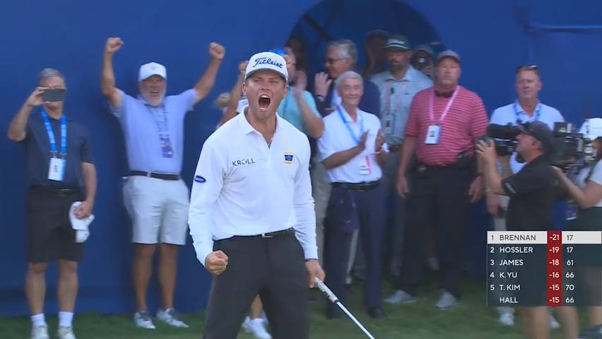 Michael Brennan sinks birdie to win Wyndham Championship