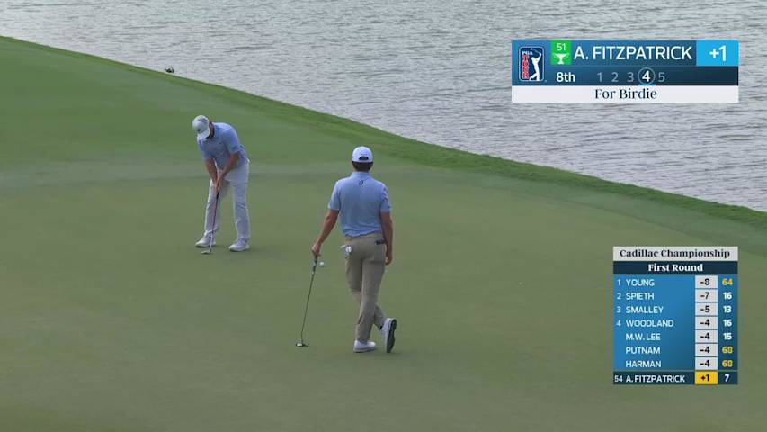 Alex Fitzpatrick sinks 7-foot putt for birdie on No. 8 at Cadillac