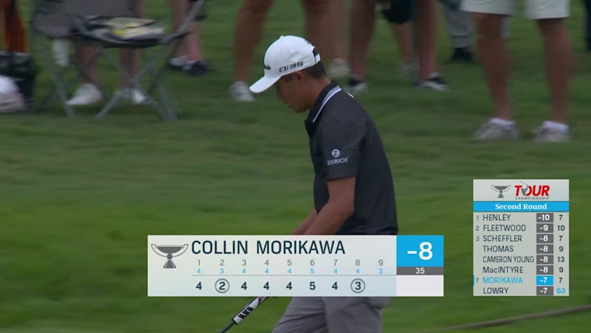 Collin Morikawa sinks a 24-foot birdie putt on No. 8 at TOUR Championship