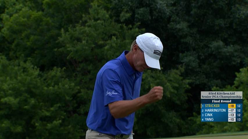Steve Stricker chips in from rough for birdie at the KitchenAid Senior PGA 
