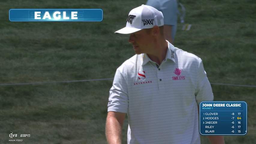 Patrick Fishburn drives green on No. 14 at John Deere, sets up rare eagle