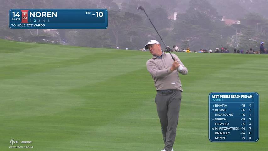 Alex Noren pours in 11-foot birdie putt on No. 14 at AT&T Pebble Beach