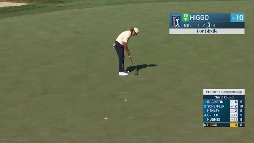 Garrick Higgo sinks 15-foot birdie putt on No. 9 at Procore