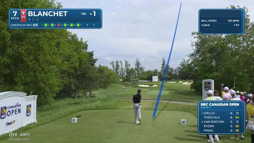 Chandler Blanchet holes 42-foot greenside shot for birdie on No. 7 at RBC Canadian