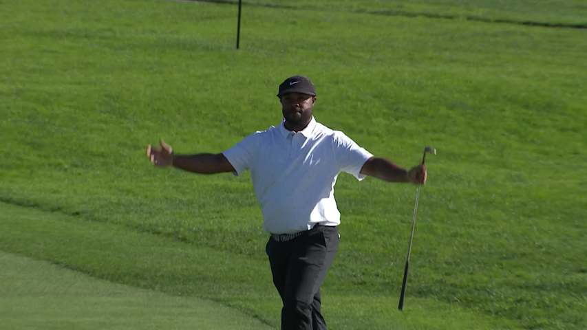 Marcus Manley chips in for birdie at APGA Farmers