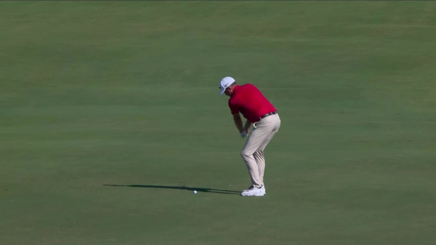 Keegan Bradley sinks 21-foot birdie putt on No. 13 at Hero World Challenge