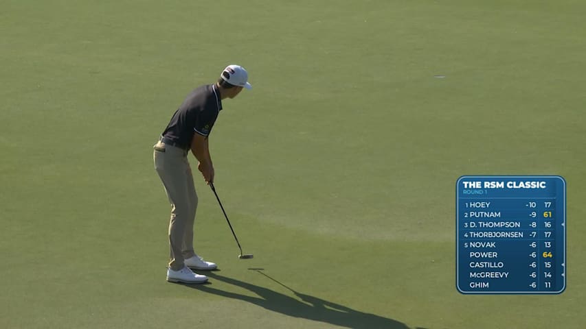John Keefer sinks 27-foot birdie putt on No. 16 at The RSM Classic