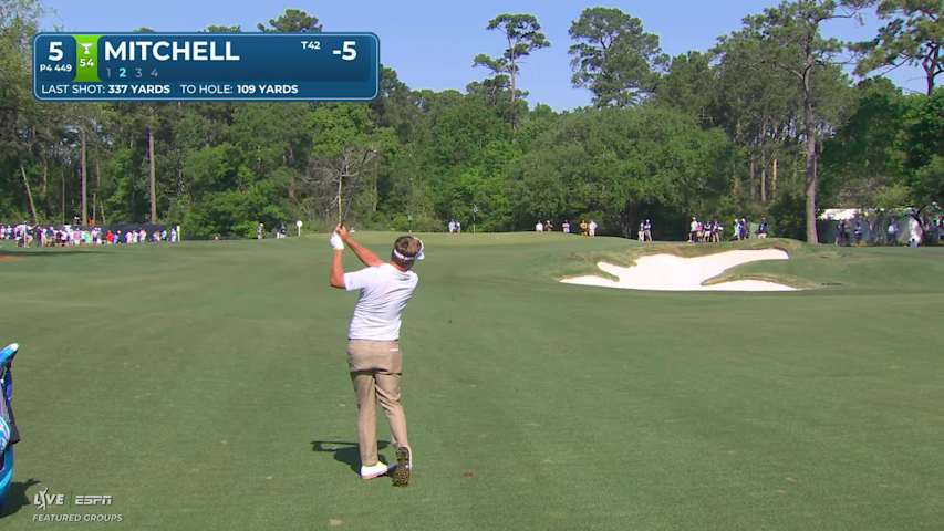 Keith Mitchell buries a 29-foot birdie putt on No. 5 at Texas Children's