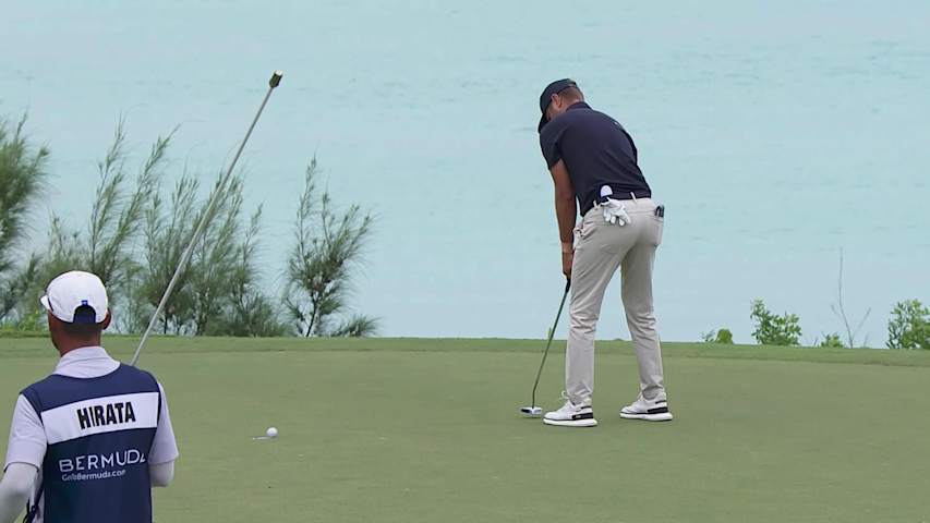 Chandler Blanchet sinks 5-foot putt for birdie on No. 16 at Butterfield Bermuda