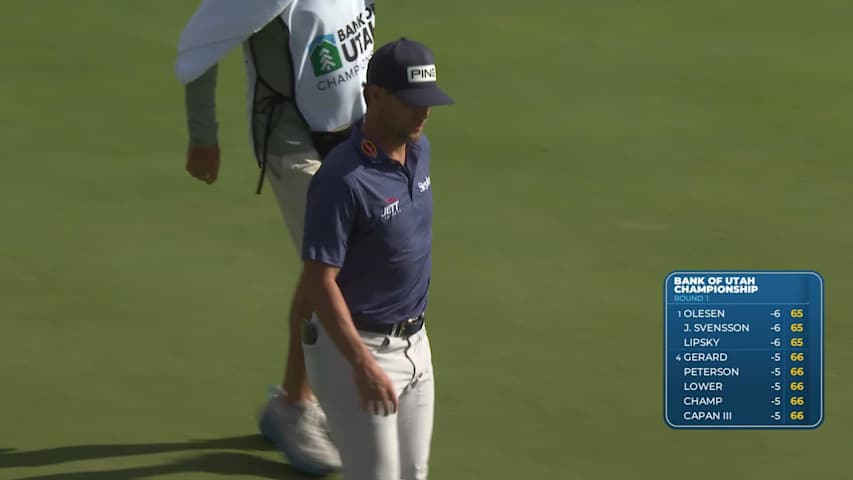 Taylor Moore holes out 62-foot shot for birdie on No. 16 at Bank of Utah