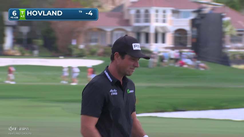 Viktor Hovland sinks 13-foot birdie putt on No. 6 at Arnold Palmer