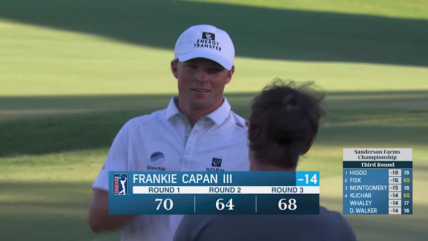 Frankie Capan III sinks 14-foot birdie putt on No. 18 at Sanderson Farms