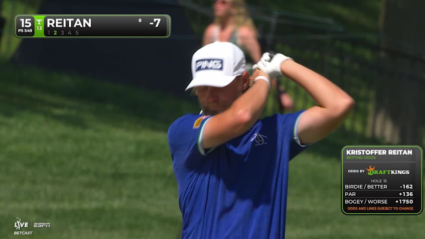 Kristoffer Reitan gets up-and-down from 39 yards for birdie on No. 15 at the Memorial