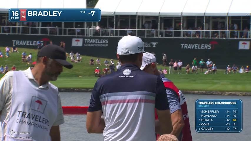Keegan Bradley makes birdie on No. 16 at Travelers