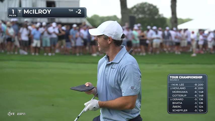 Rory McIlroy holes 26-foot approach for birdie on No. 1 at TOUR Championship
