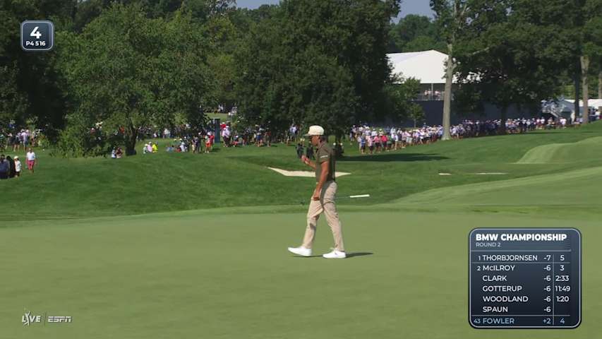 Rickie Fowler sinks 46-foot birdie putt on No. 4 at BMW Championship