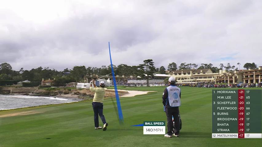 Hideki Matsuyama hits 212-yard approach to 22 feet, sets up birdie on No. 18 at AT&T Pebble Beach