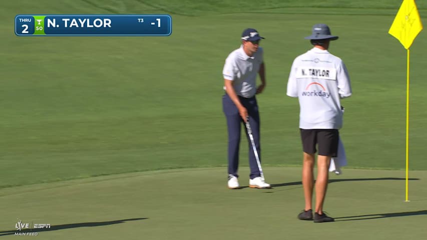 Nick Taylor's 130-yard approach sets up birdie on No. 2 at the Memorial