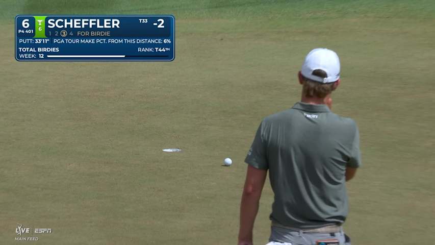 Scottie Scheffler sinks 34-foot birdie putt on No. 6 at THE PLAYERS