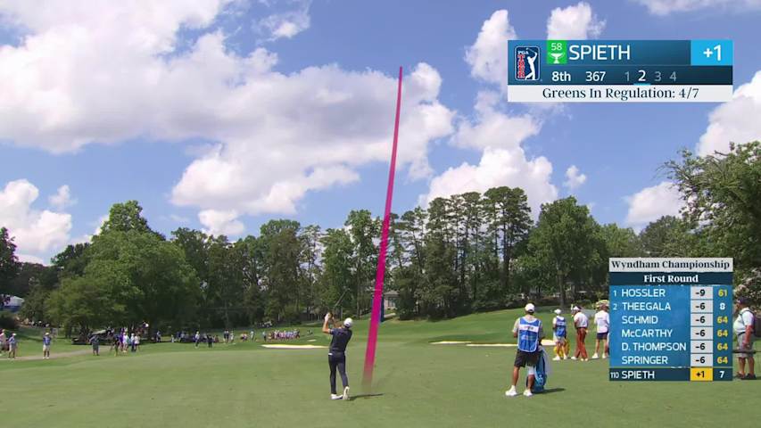 Jordan Spieth's 109-yard approach sets up birdie on No. 8 at Wyndham
