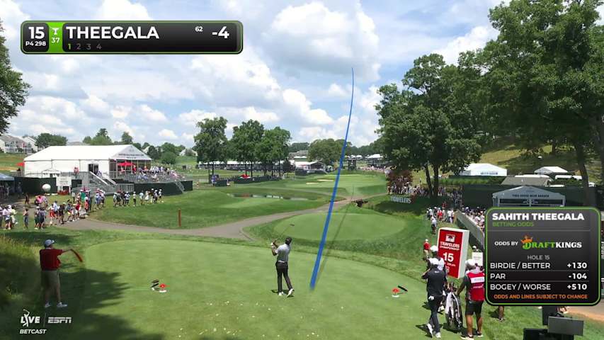 Sahith Theegala taps in from 10 inches for birdie on No. 15 at Travelers