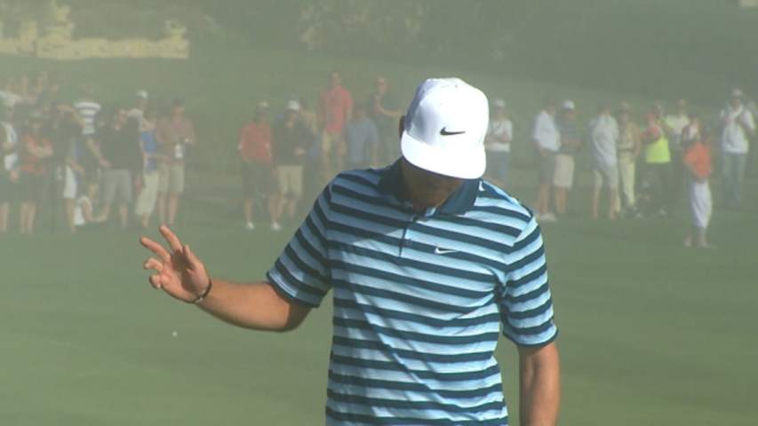 Nick Watney curls his 25-foot putt in for birdie at AT&T Pebble Beach