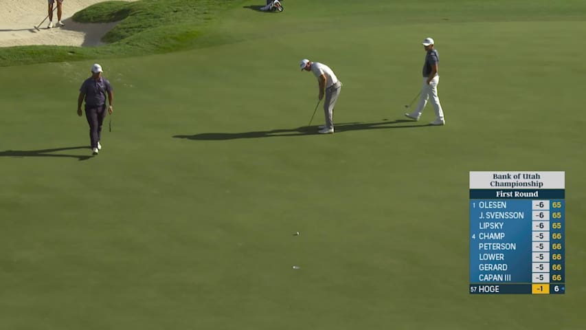 Tom Hoge sinks 25-foot birdie putt on No. 16 at Bank of Utah
