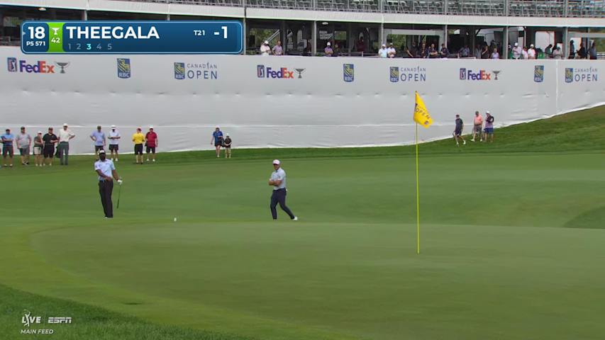 Sahith Theegala drains 5-foot birdie putt on No. 18 at RBC Canadian