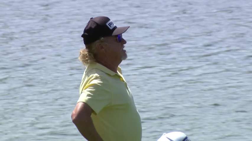 Miguel Angel Jiménez makes birdie on No. 18 at Galleri Classic