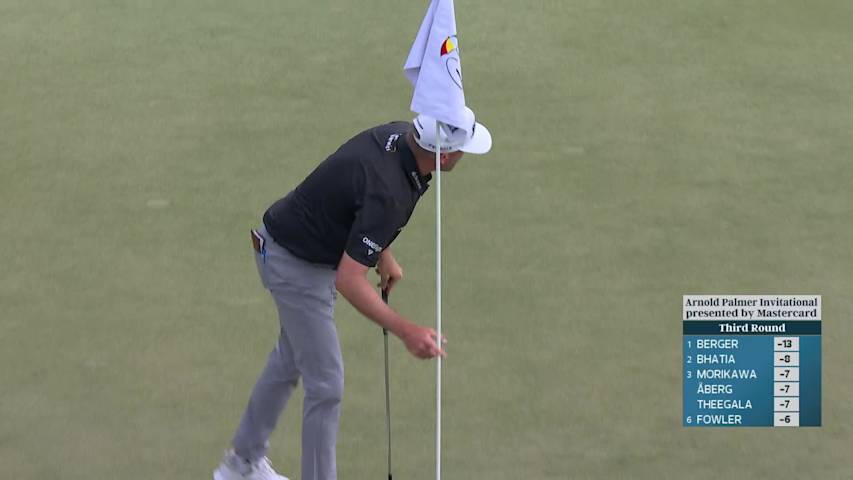 Taylor Pendrith sinks 29-foot birdie putt on No. 14 at Arnold Palmer