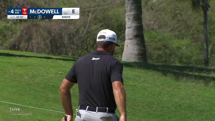 Graeme McDowell rolls in a 30-foot birdie putt at Mexico Open
