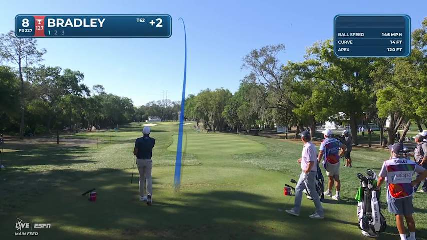 Keegan Bradley hits 231-yard drive to 12 feet, sets up birdie on No. 8 at Valspar