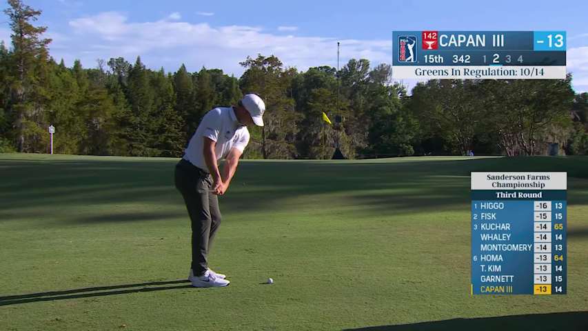 Frankie Capan III holes out from 18 feet for birdie on No. 15 at Sanderson Farms