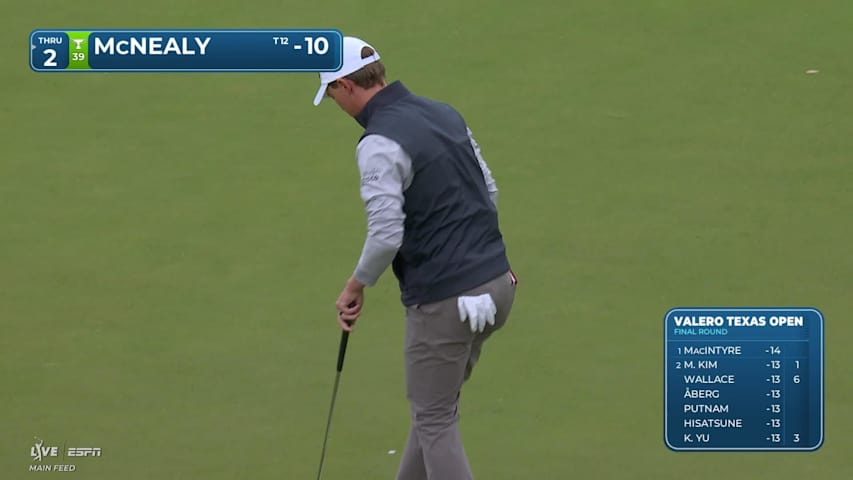 Maverick McNealy drains 12-foot birdie putt on No. 11 at Valero