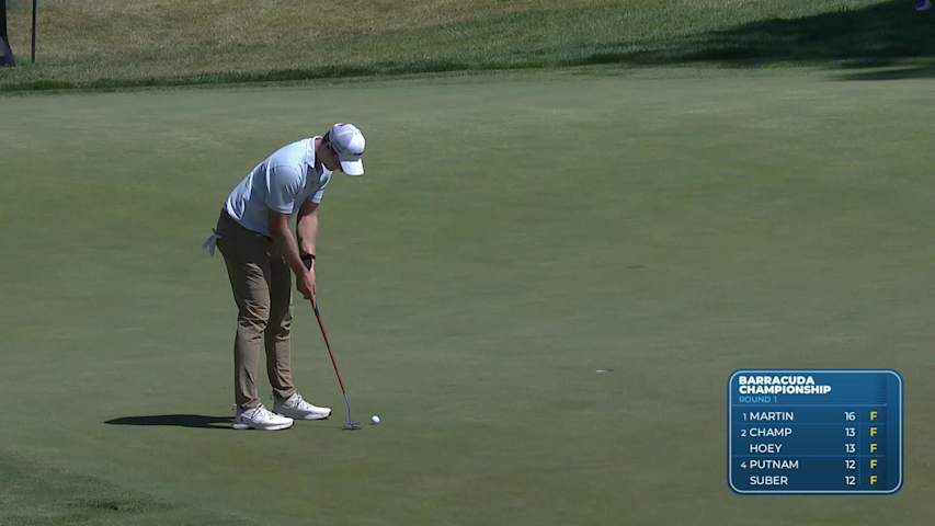 Vince Whaley makes his fifth birdie on his front nine on 17 at Barracuda