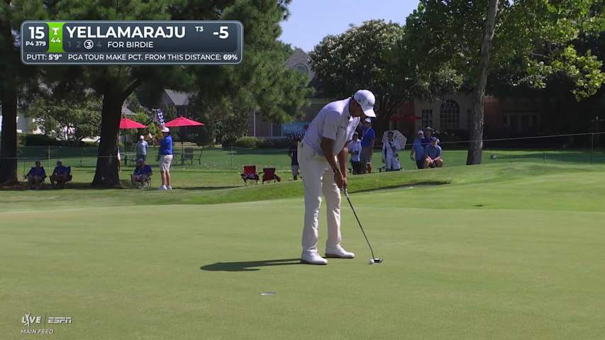 Sudarshan Yellamaraju drains 6-foot putt for birdie on No. 15 at FedEx St. Jude