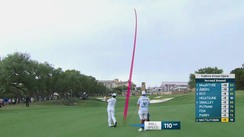 Hideki Matsuyama drains 20-foot birdie putt on No. 15 at Valero