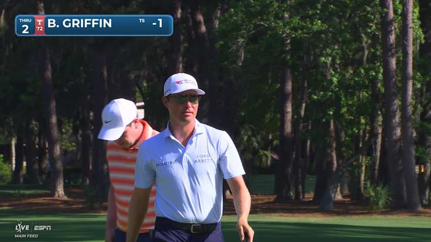 Ben Griffin sinks a 24-foot birdie putt on No. 2 at RBC Heritage