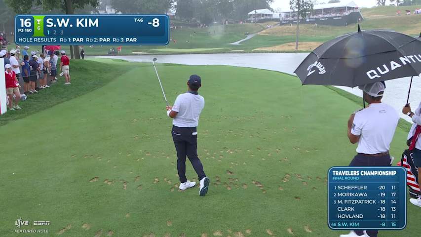 Si Woo Kim sinks 19-foot birdie putt on No. 16 at Travelers