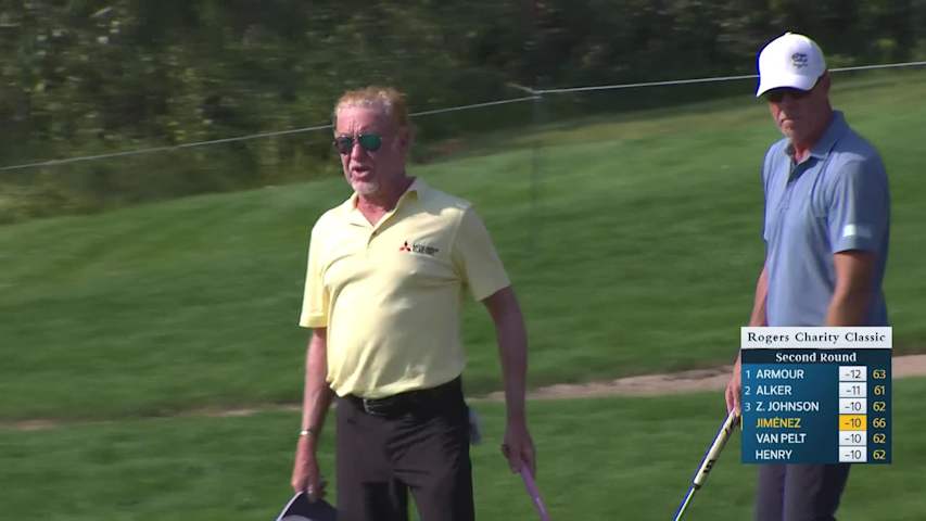 Miguel Angel Jiménez makes birdie on No. 18 at Rogers Charity Classic