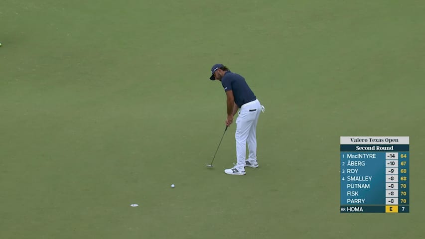 Max Homa gets up-and-down from 57-foot bunker shot for birdie on No. 8 at Valero