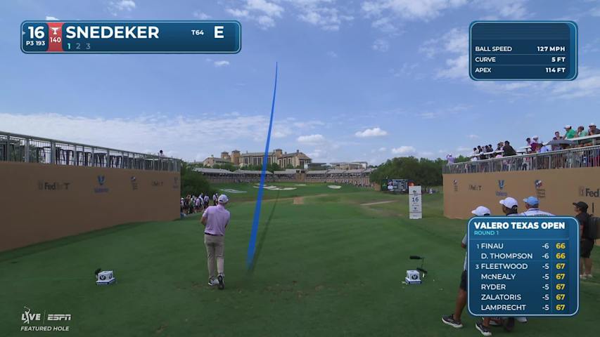 Brandt Snedeker hits tee shot to 10 feet, sets up birdie on No. 16 at Valero