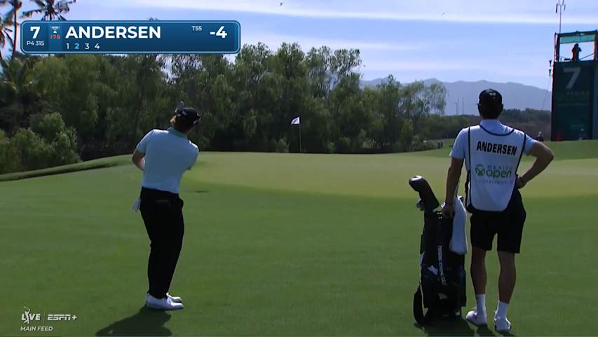 Mason Andersen chips it tight leading to birdie at Mexico Open