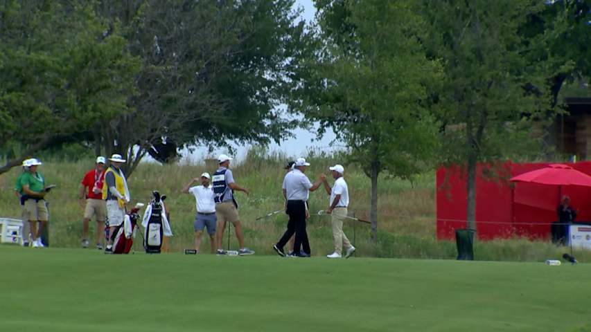 Corey Pavin's tee shot finds the cup  for an ace at the KitchenAid Senior PGA