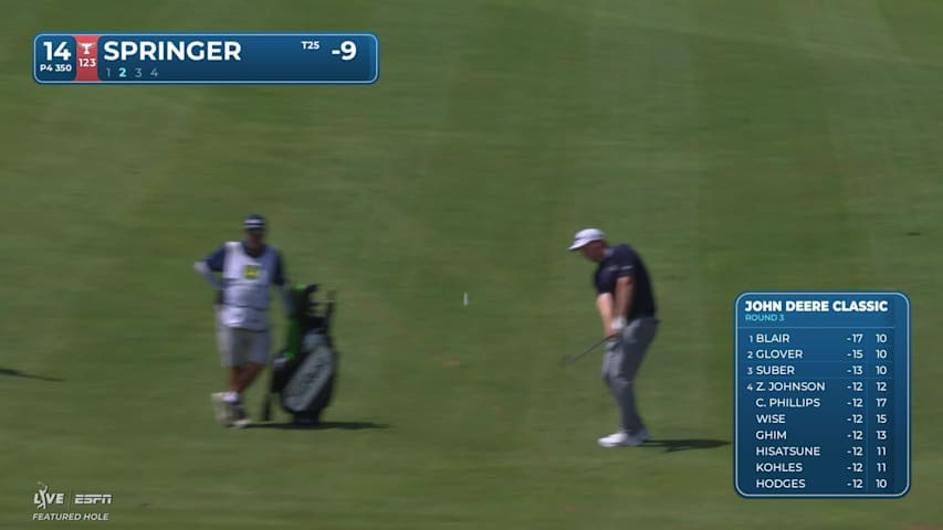 Hayden Springer drains 4-foot putt for birdie on No. 14 at John Deere