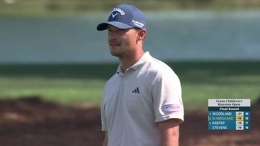 Nicolai Højgaard hits 155-yard approach to 25 feet, sets up birdie on No. 16 at Texas Children's