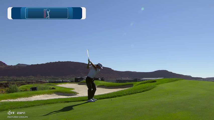 Jackson Koivun gets up-and-down from 62 feet for birdie on No. 18 at Bank of Utah