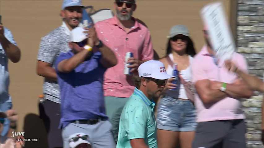 Roger Sloan drops in birdie putt from the rough at Valero